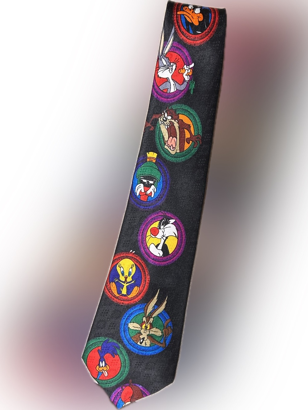 Black Novelty Looney Tunes Character Tie - Cartoon Print Men's Neck Tie